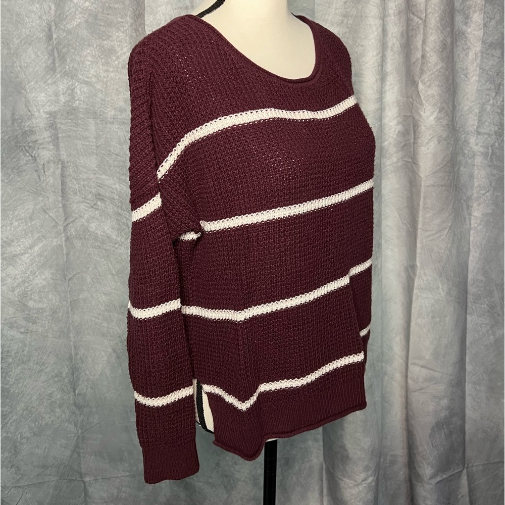 Hollister Burgundy & White Striped Long Sleeve Sweater - size Small - Picture 2 of 9